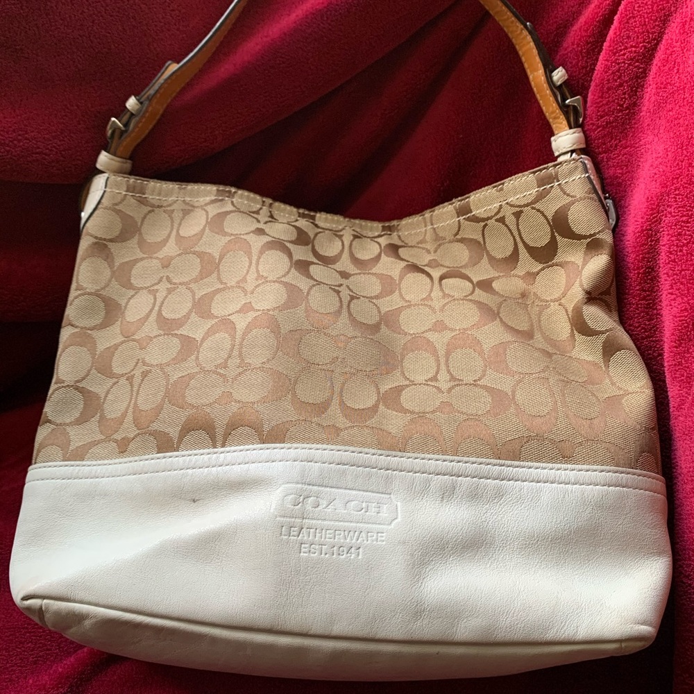 Coach Monogram White Leather Tote